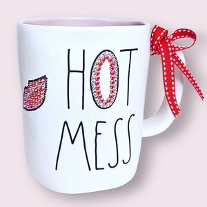 Handmade Rae Dunn "HOT MESS" Gift Mug with Crystals and Bow